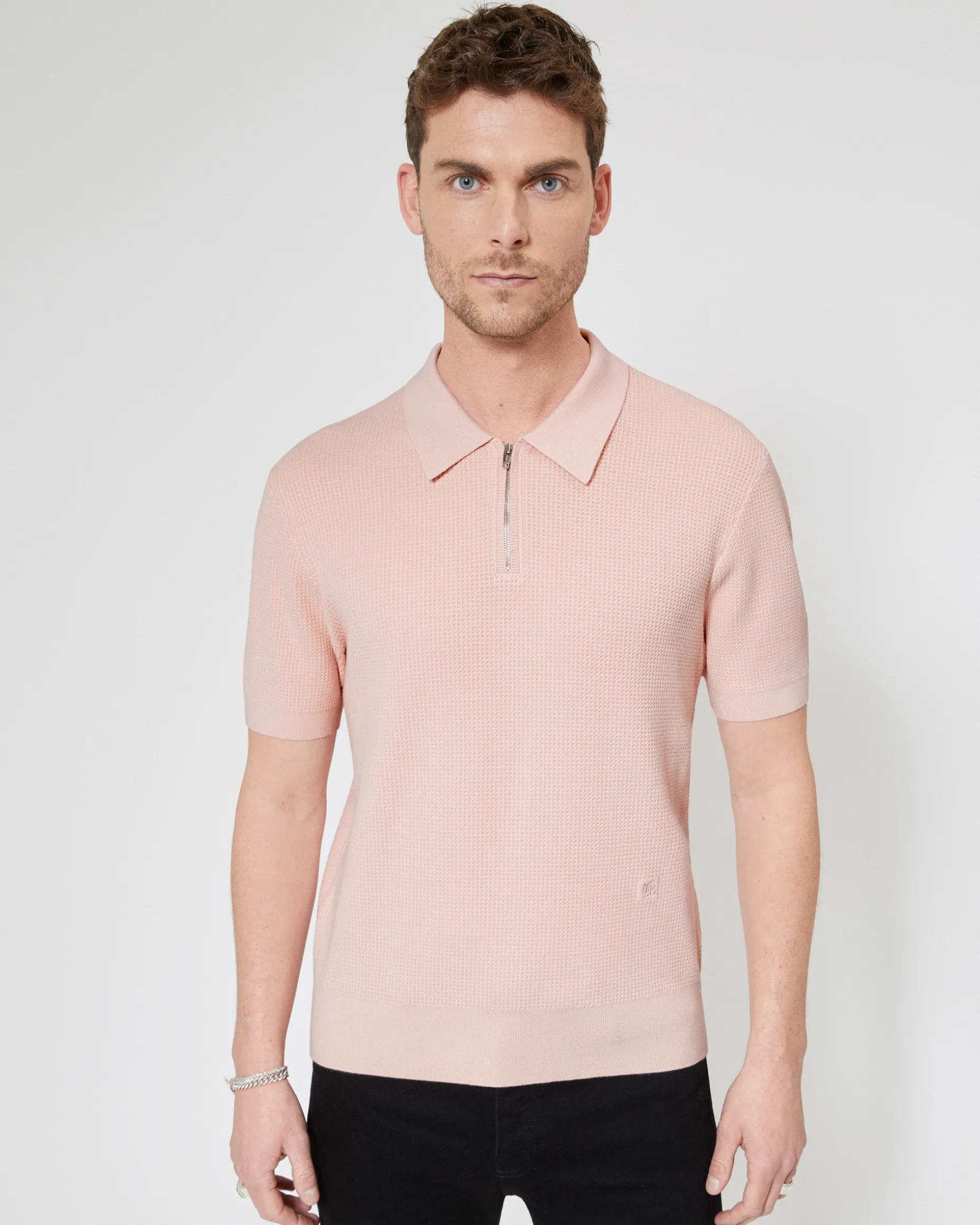 Pull col polo à zip rose