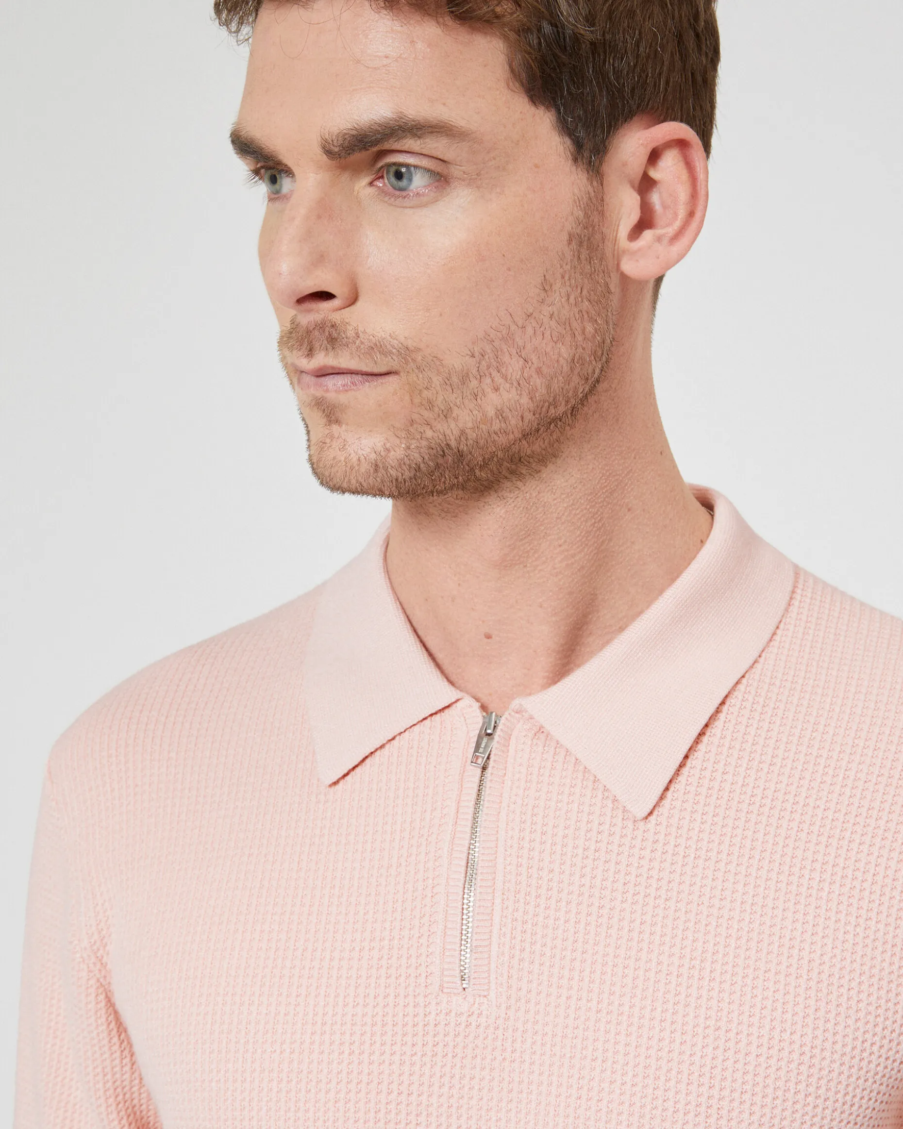 Pull col polo à zip rose