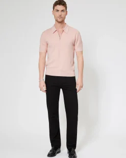 Pull col polo à zip rose