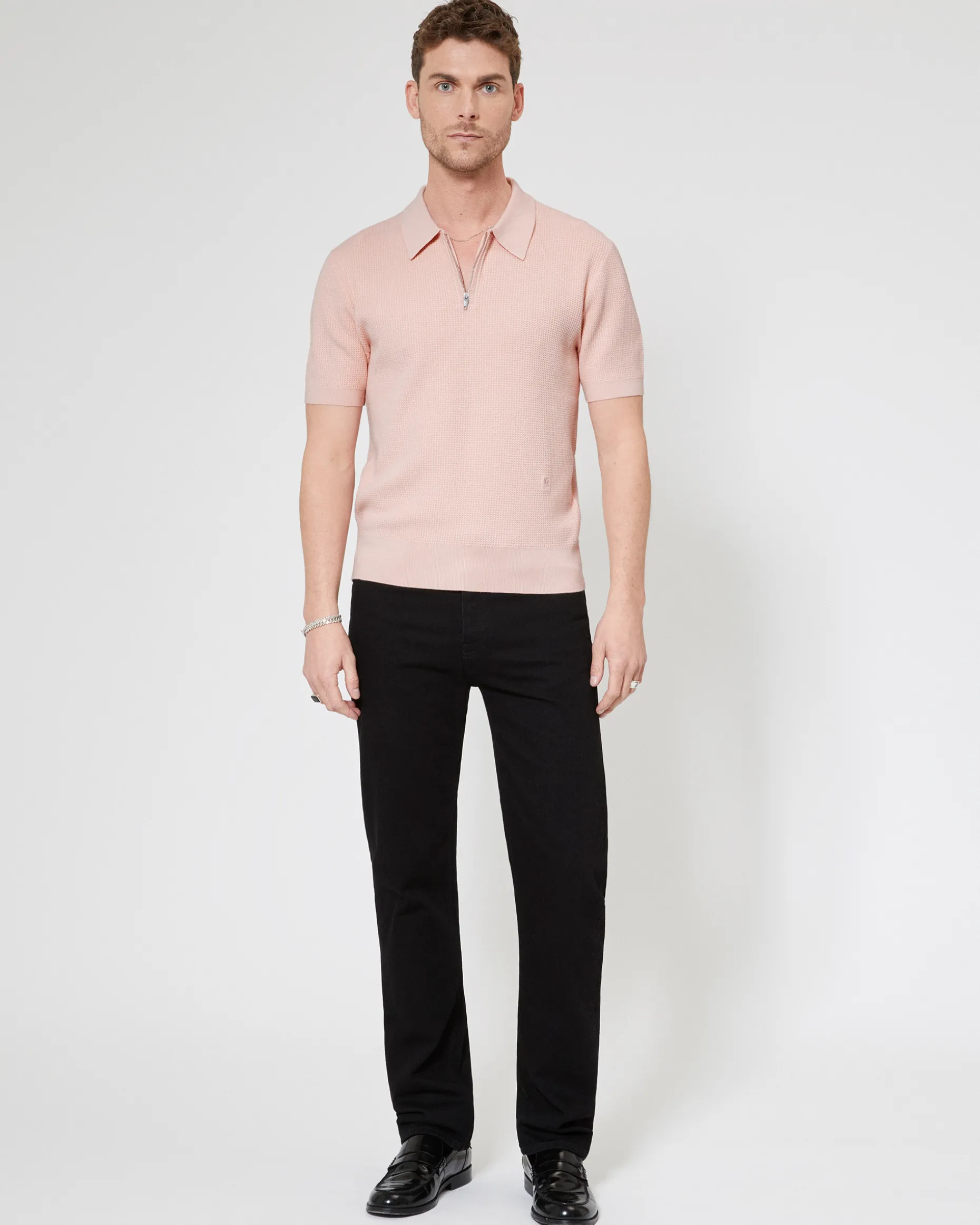 Pull col polo à zip rose