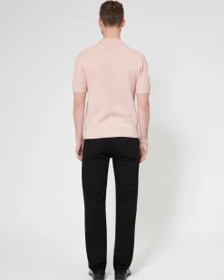 Pull col polo à zip rose