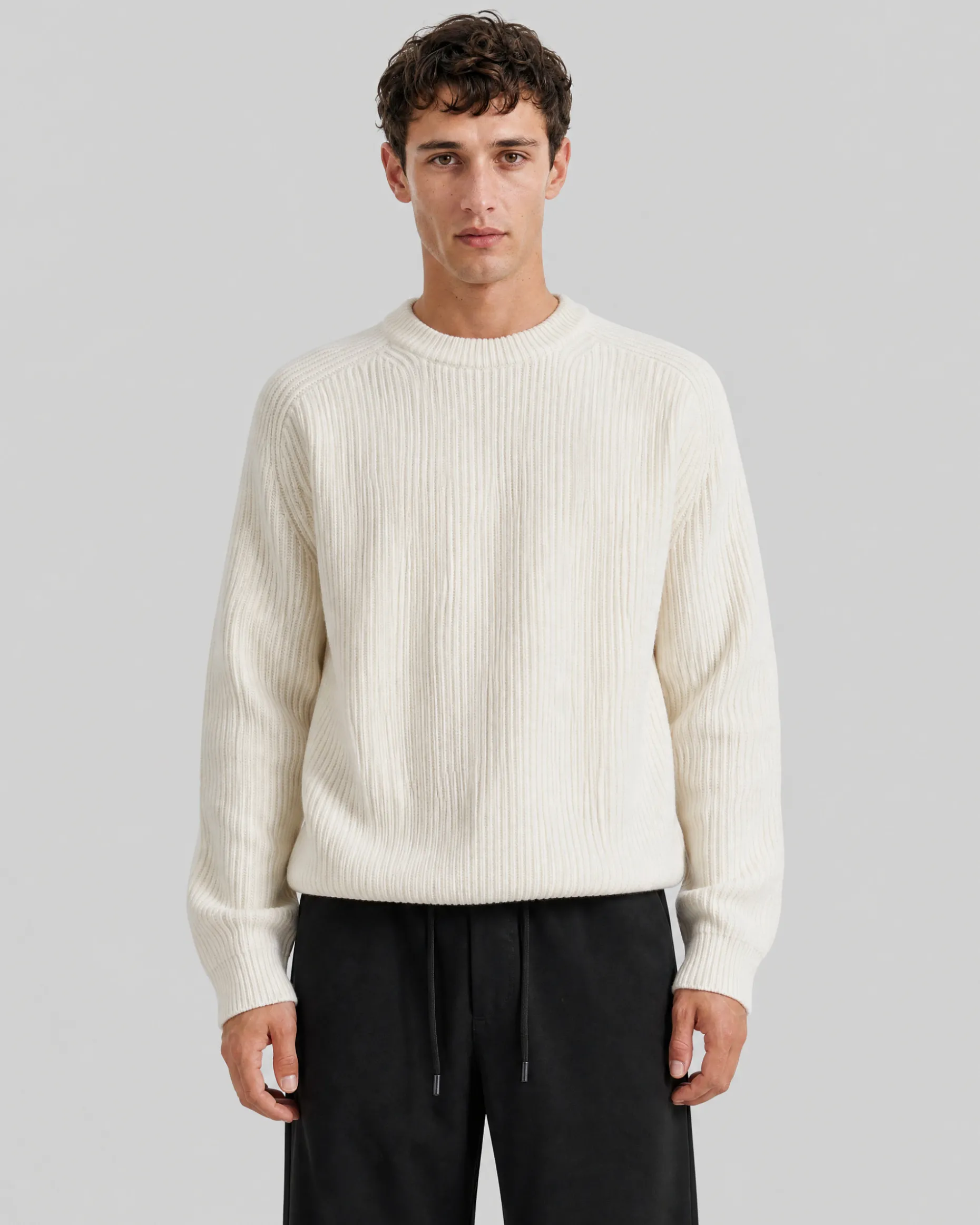 Pull col rond en laine écru