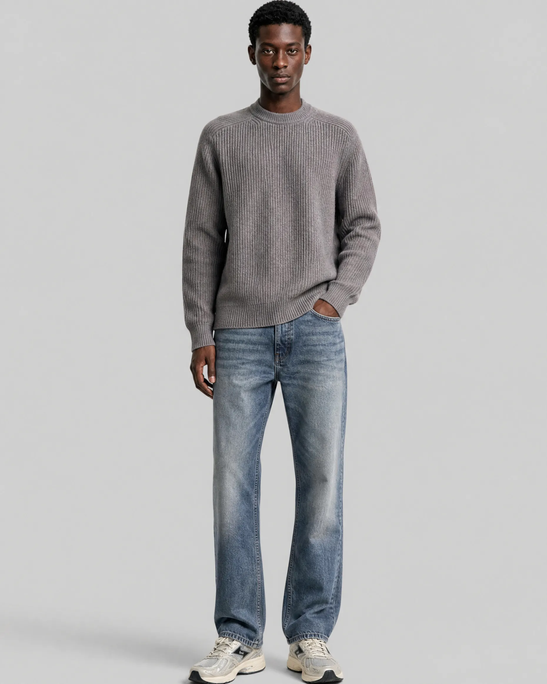 Pull col rond en laine marron