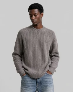 Pull col rond en laine marron