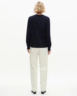 Pull col rond en laine mérinos marine