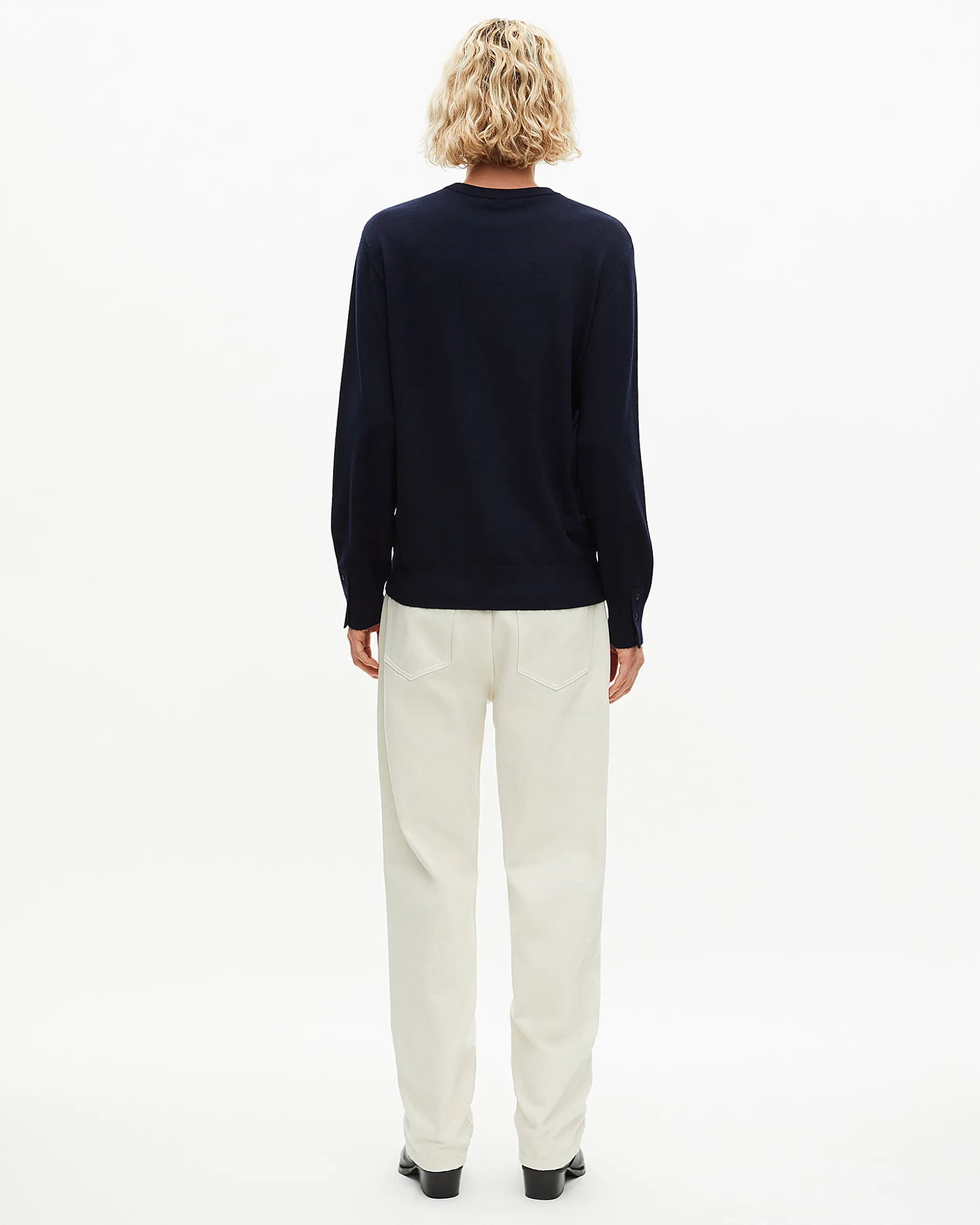Pull col rond en laine mérinos marine