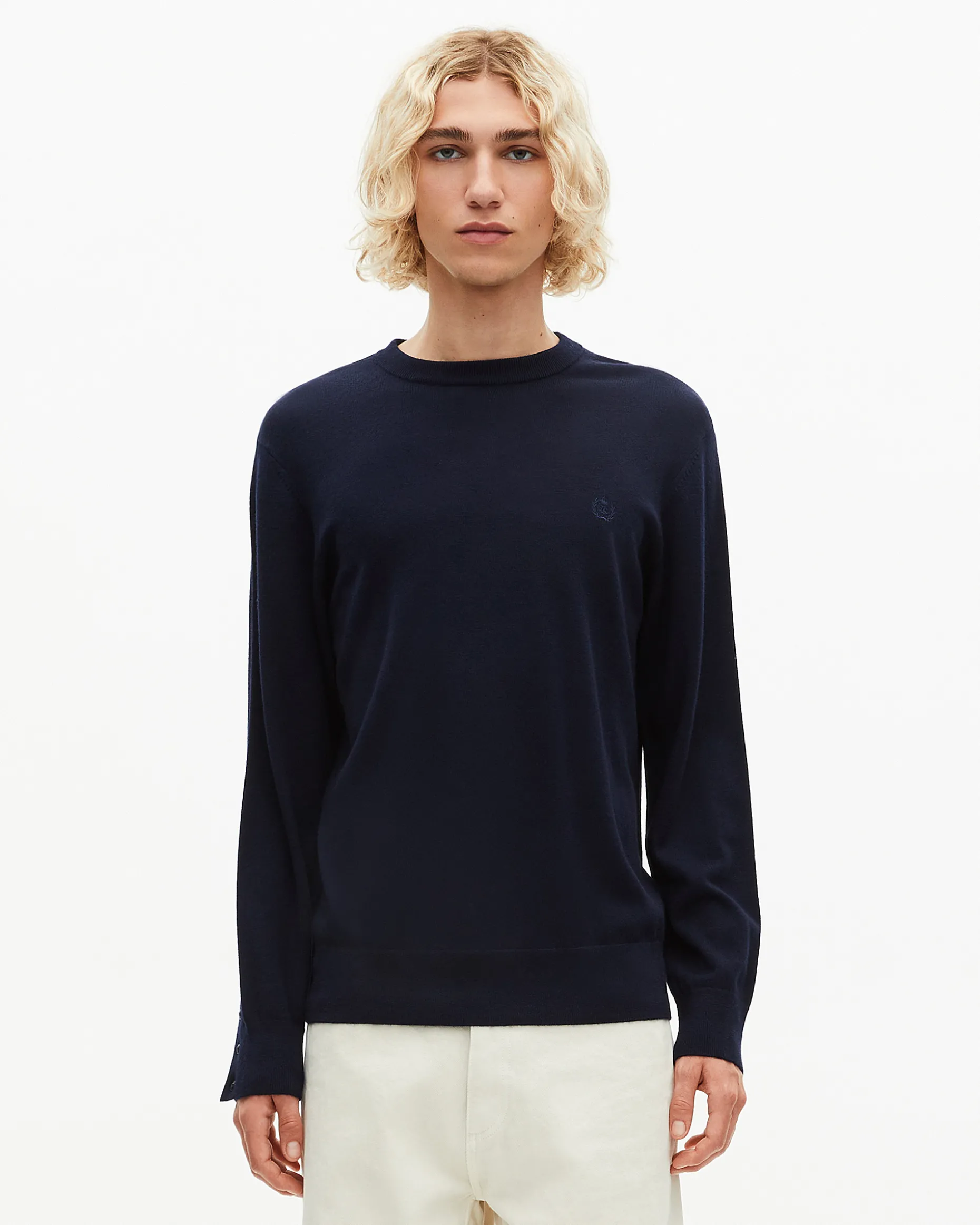 Pull col rond en laine mérinos marine