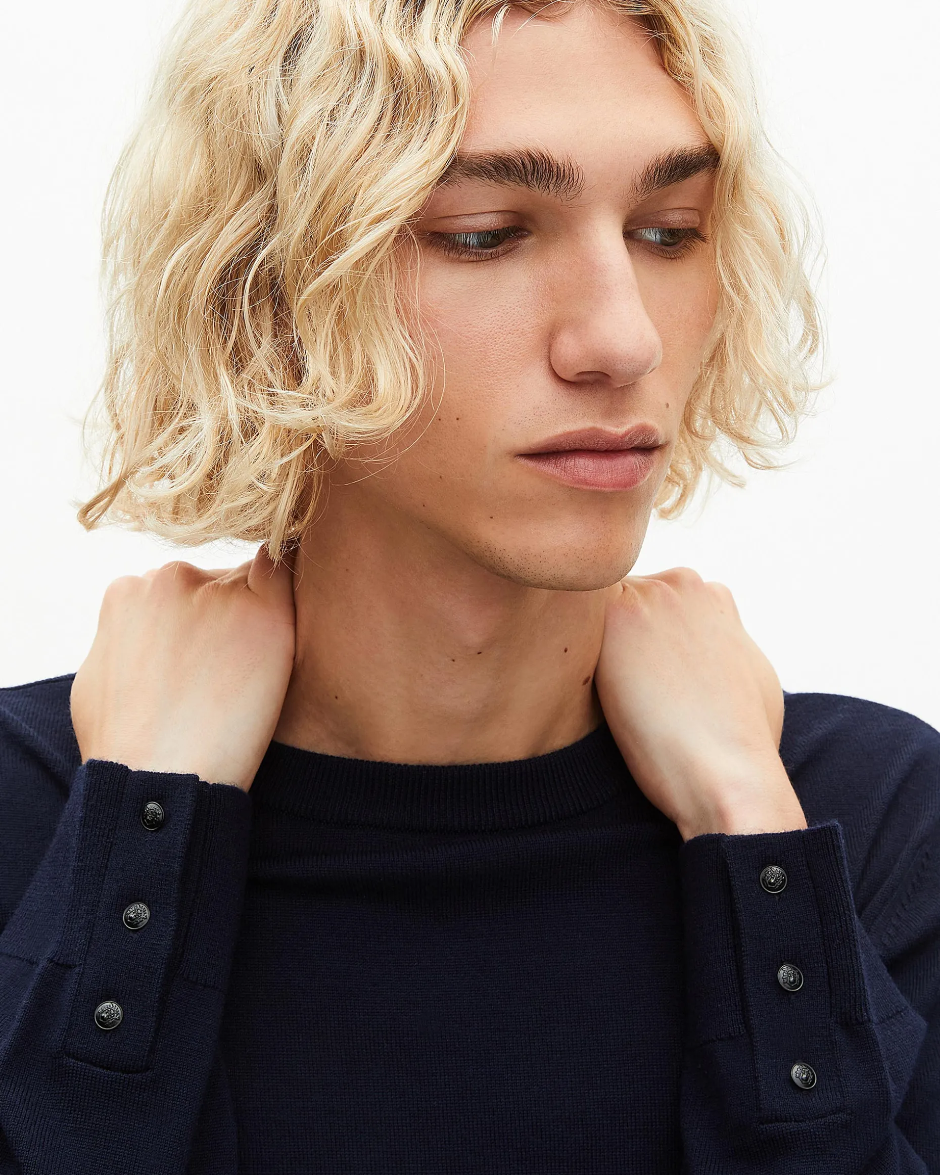Pull col rond en laine mérinos marine