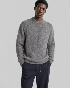 Pull col rond en mohair gris