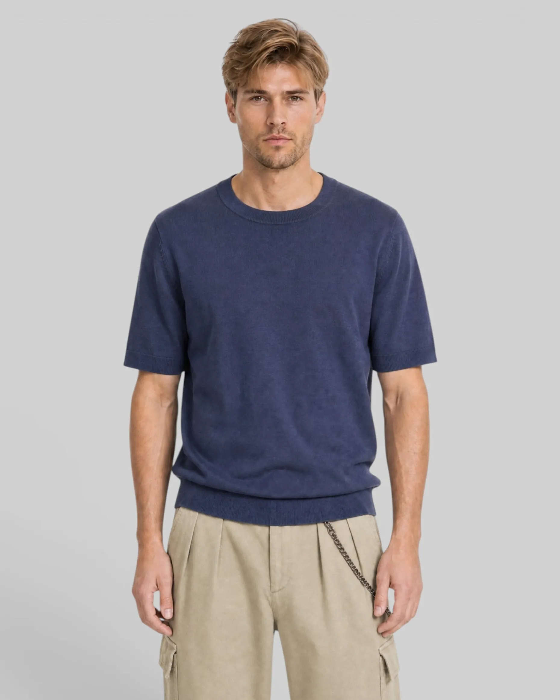 Pull col rond marine