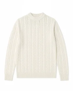 Pull col rond torsadé en laine écru
