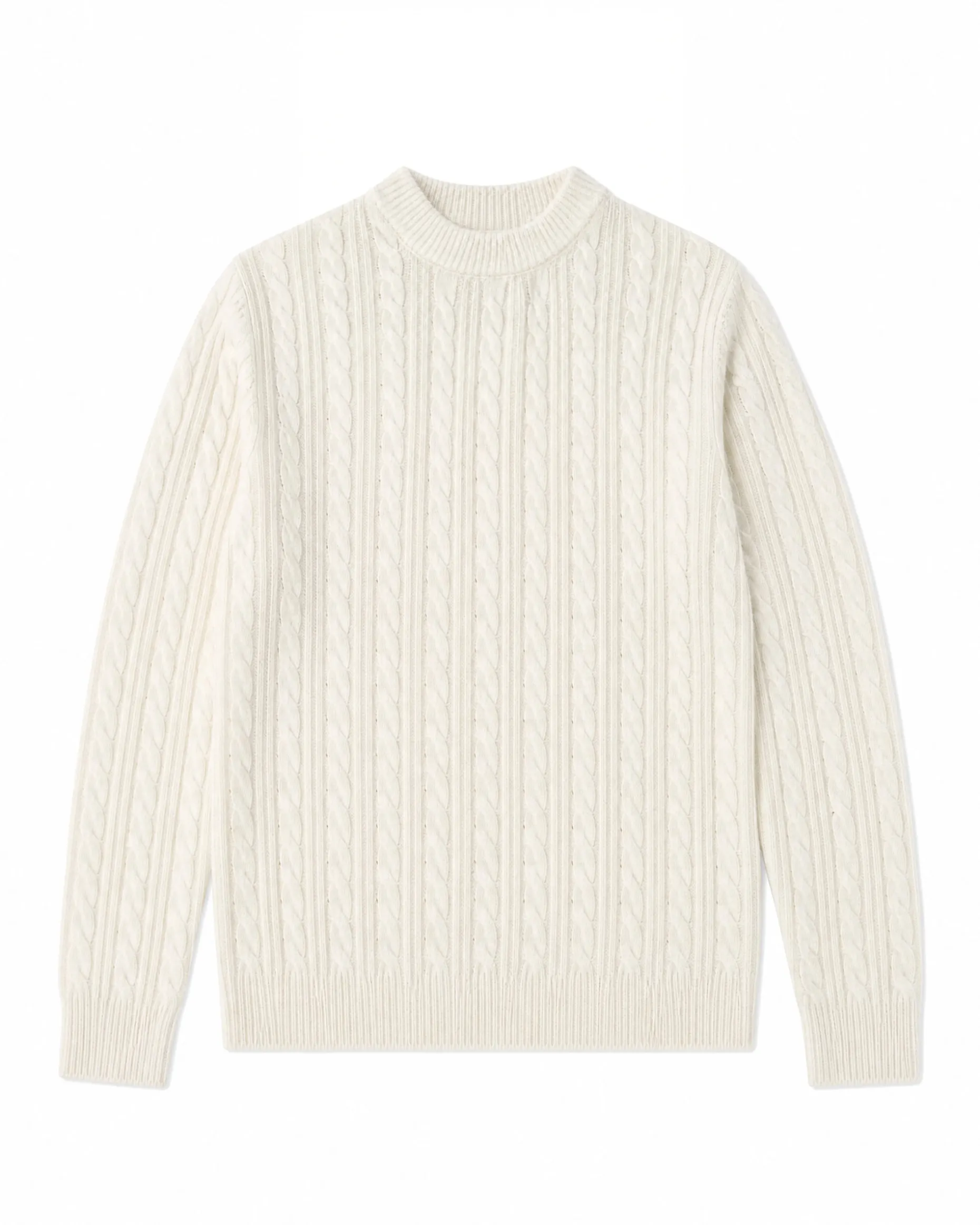 Pull col rond torsadé en laine écru