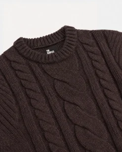 Pull col rond torsadé en laine marron