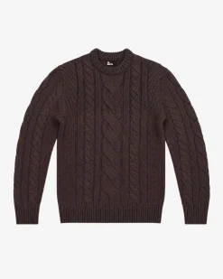 Pull col rond torsadé en laine marron