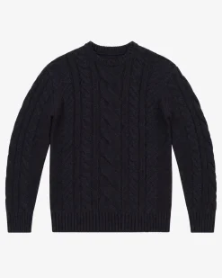 Pull col rond torsadé en laine marine