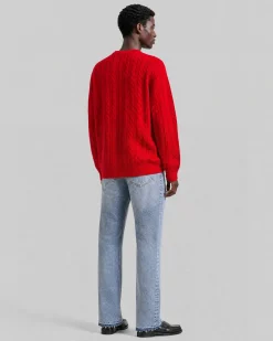 Pull col rond torsadé en laine rouge