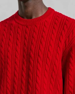 Pull col rond torsadé en laine rouge