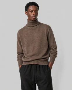 Pull col roulé en laine marron