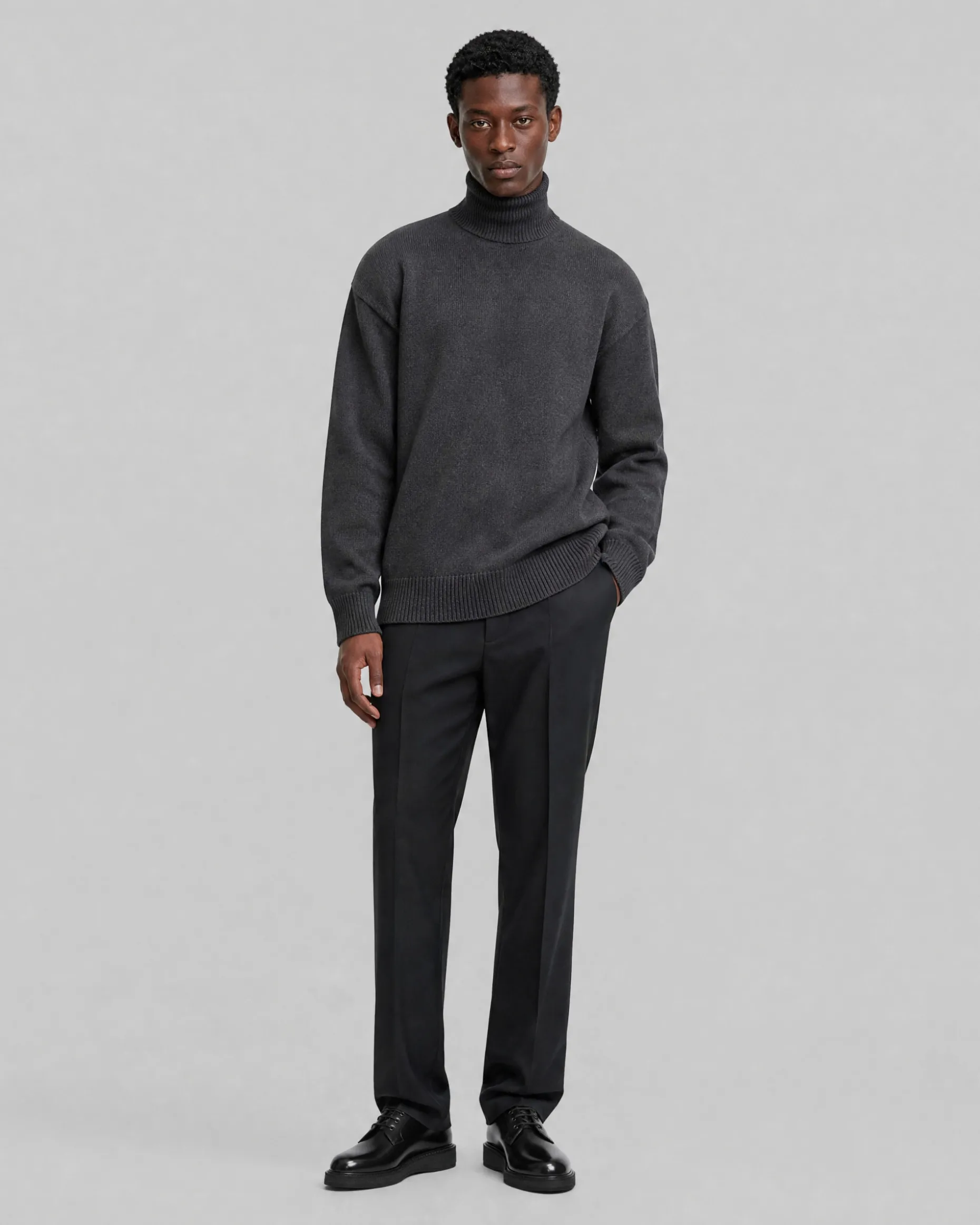 Pull col roulé en laine Mérinos gris