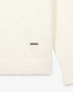 Pull col tunisien en laine beige