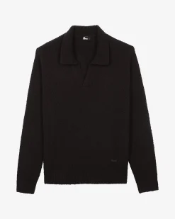 Pull col tunisien en laine noir