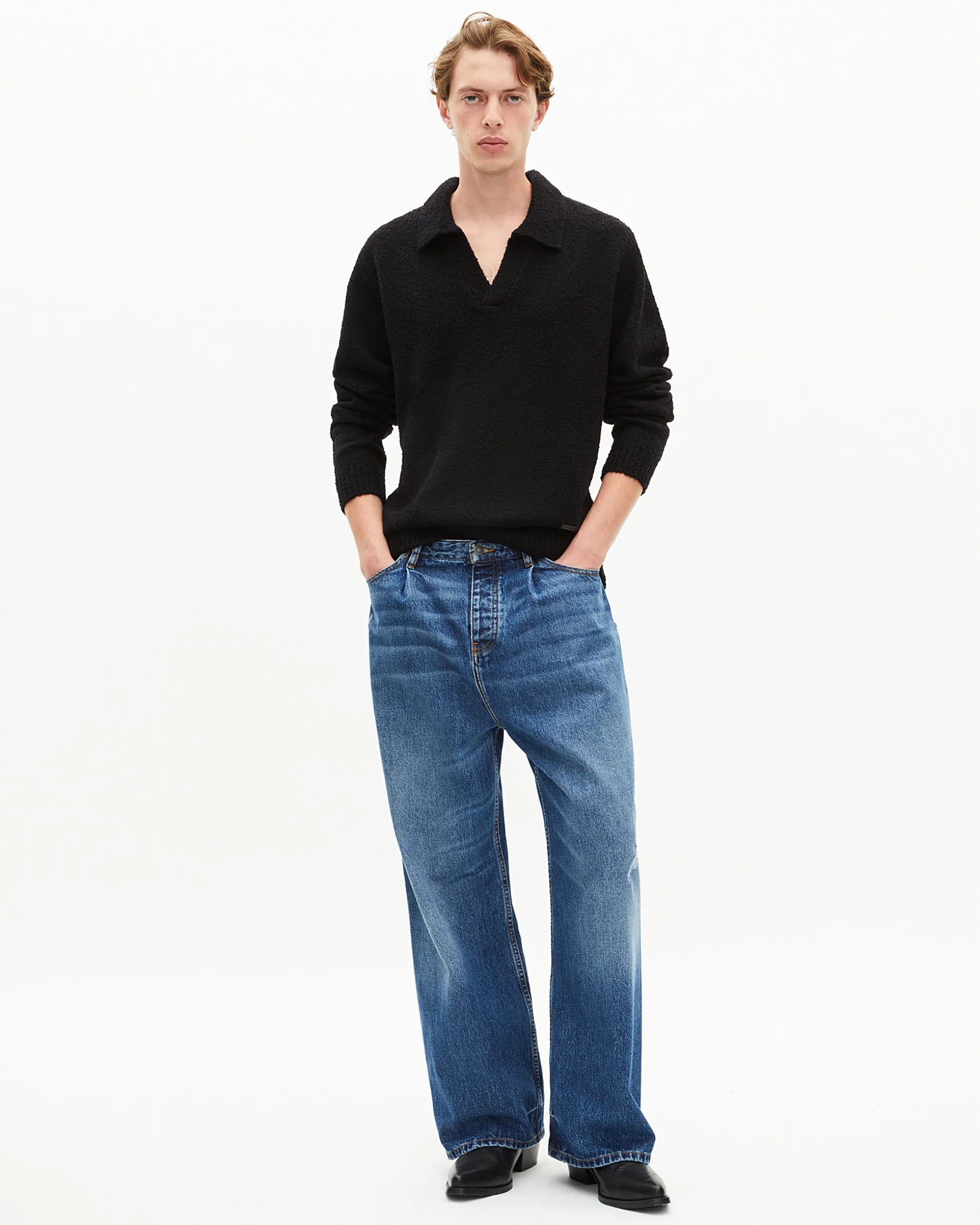 Pull col tunisien en laine noir
