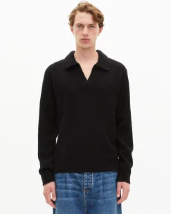 Pull col tunisien en laine noir