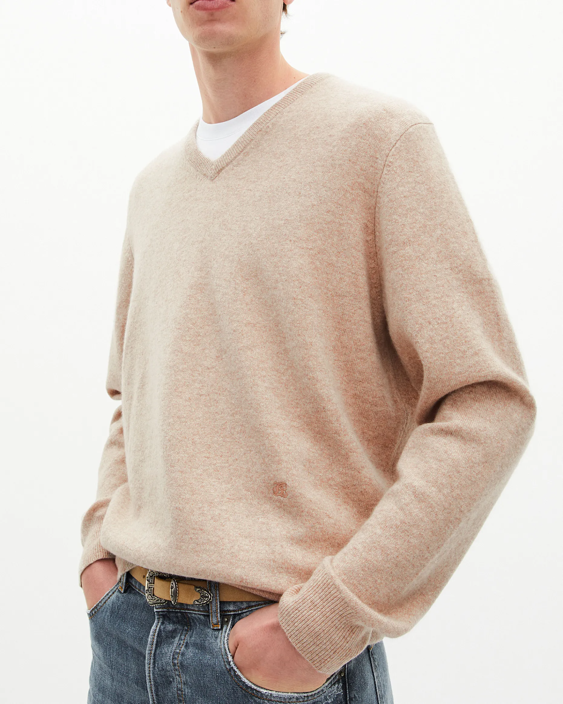 Pull col V en cachemire beige
