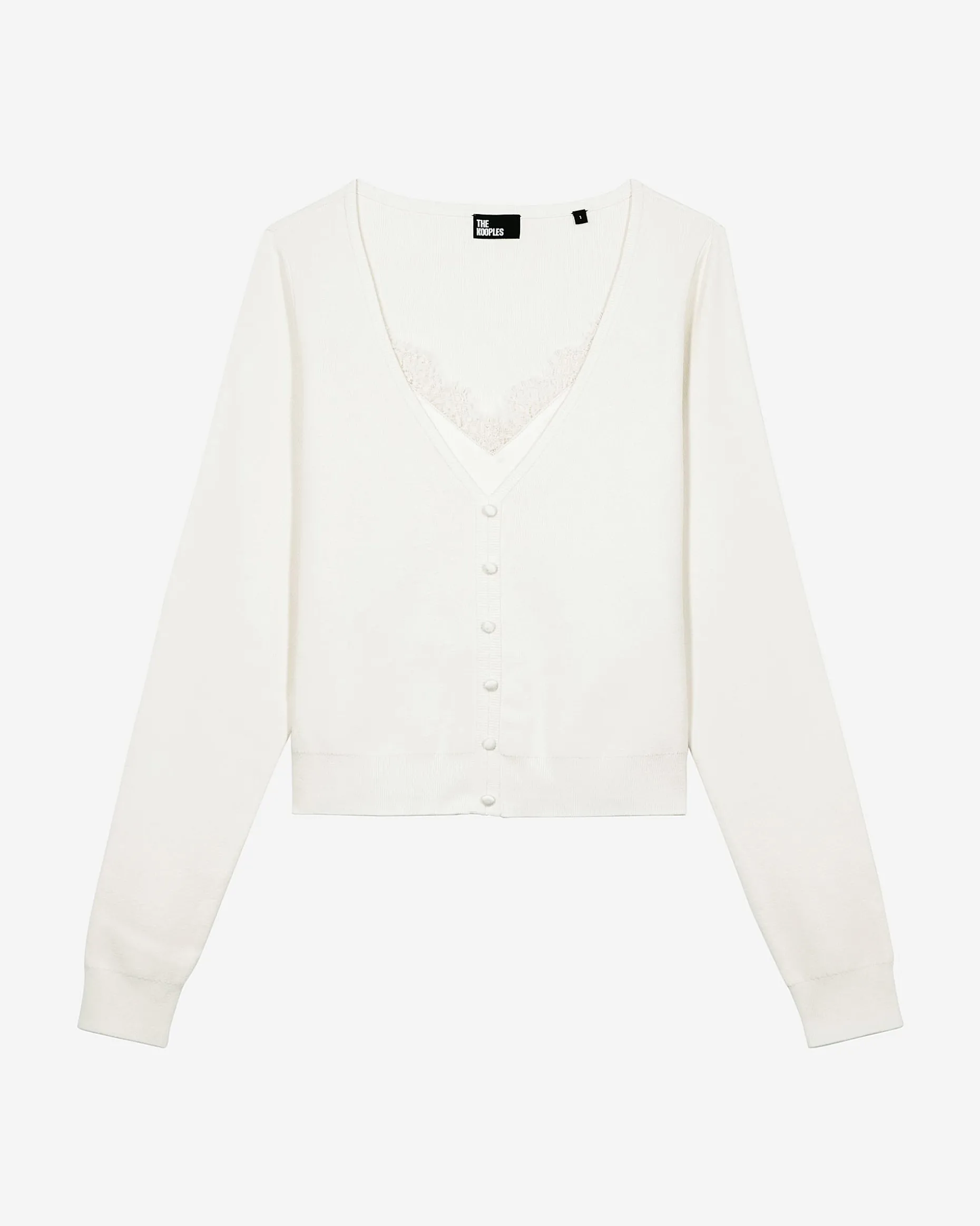 Pull effet trompe l'œil avec dentelle ecru