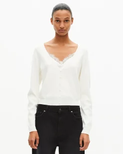 Pull effet trompe l'œil avec dentelle ecru