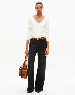 Pull effet trompe l'œil avec dentelle ecru