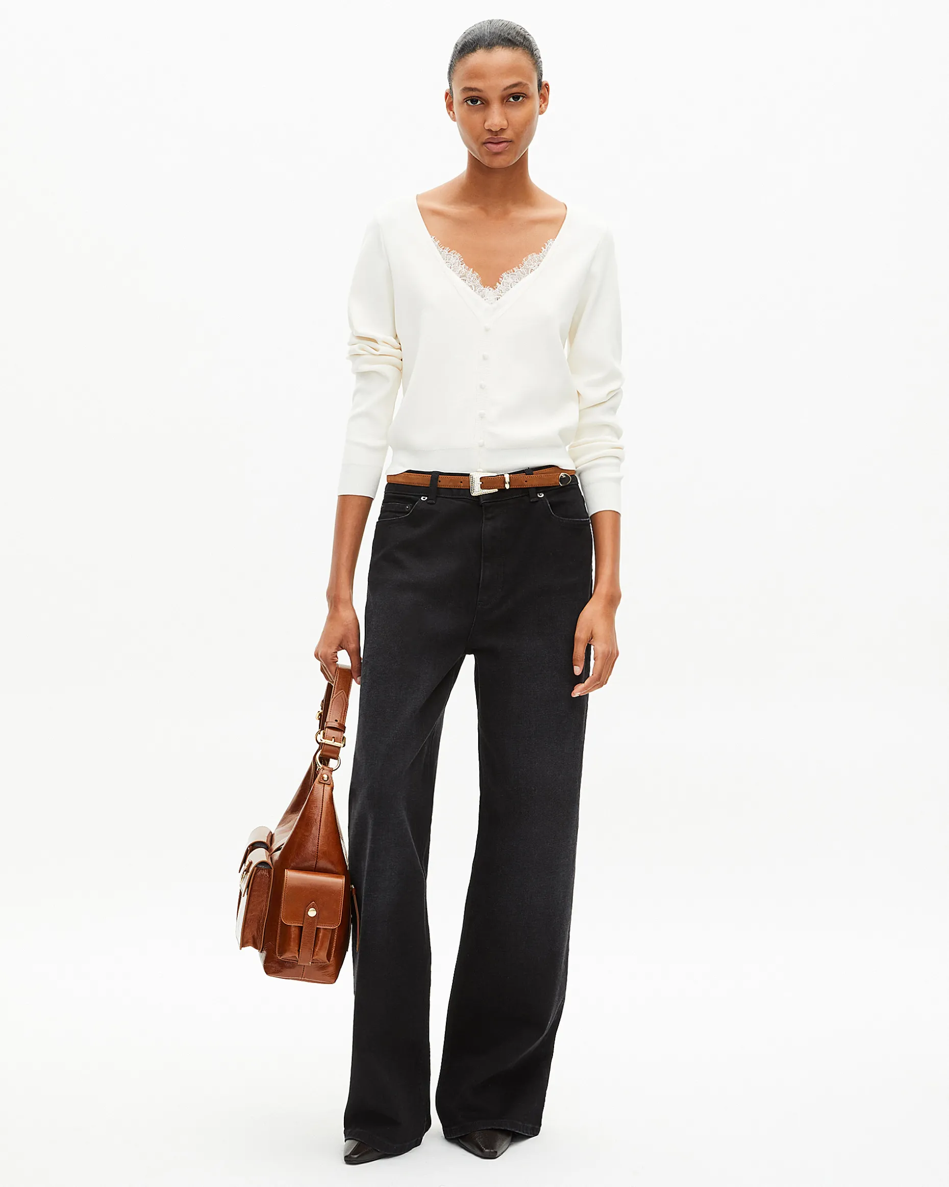 Pull effet trompe l'œil avec dentelle ecru