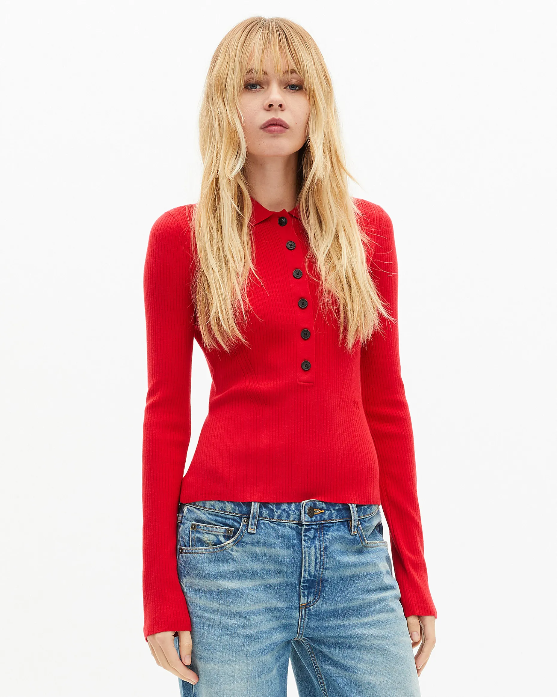 Pull en maille côtelée rouge