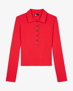 Pull en maille côtelée rouge