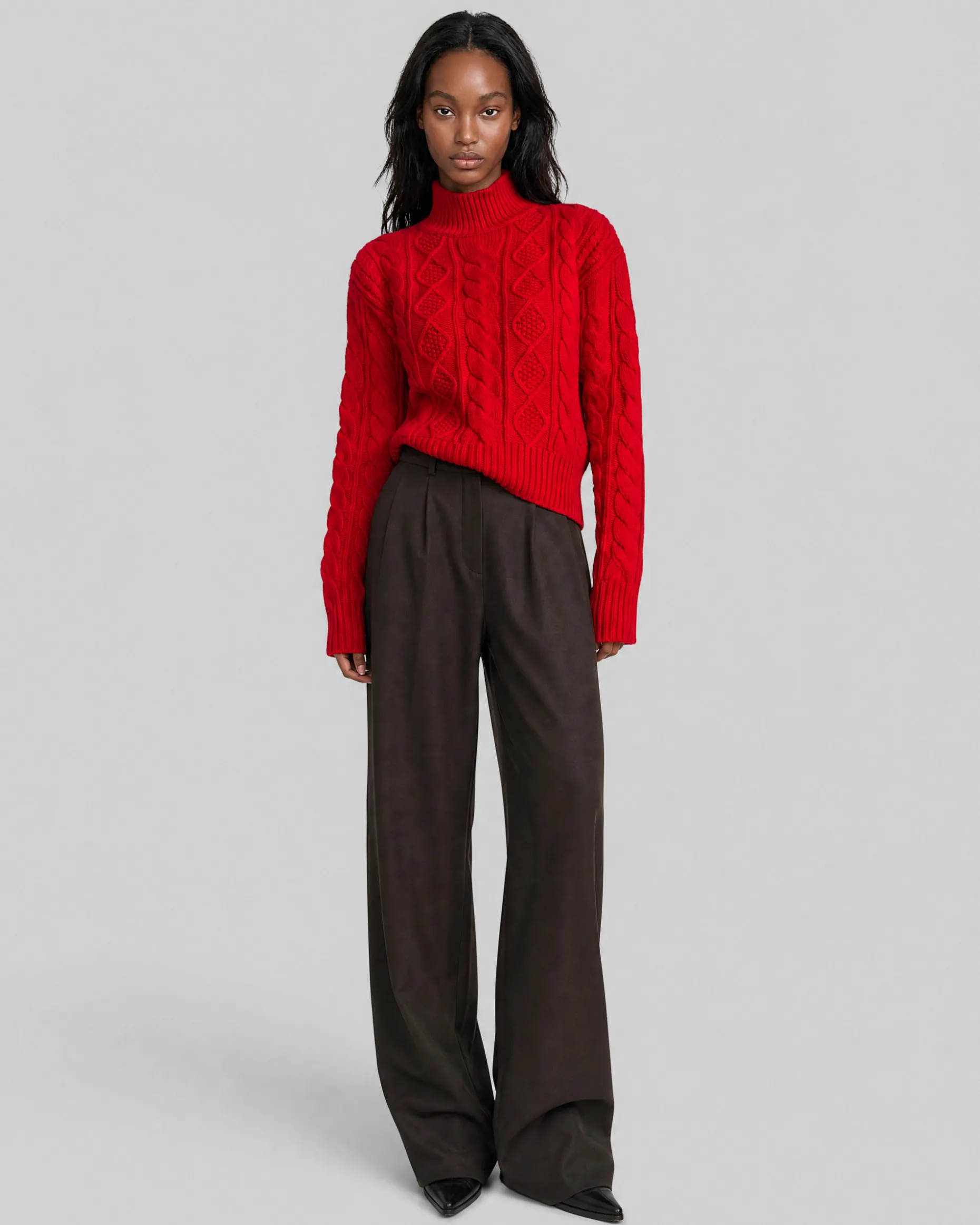 Pull en maille torsadée laine mérinos rouge