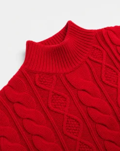 Pull en maille torsadée laine mérinos rouge