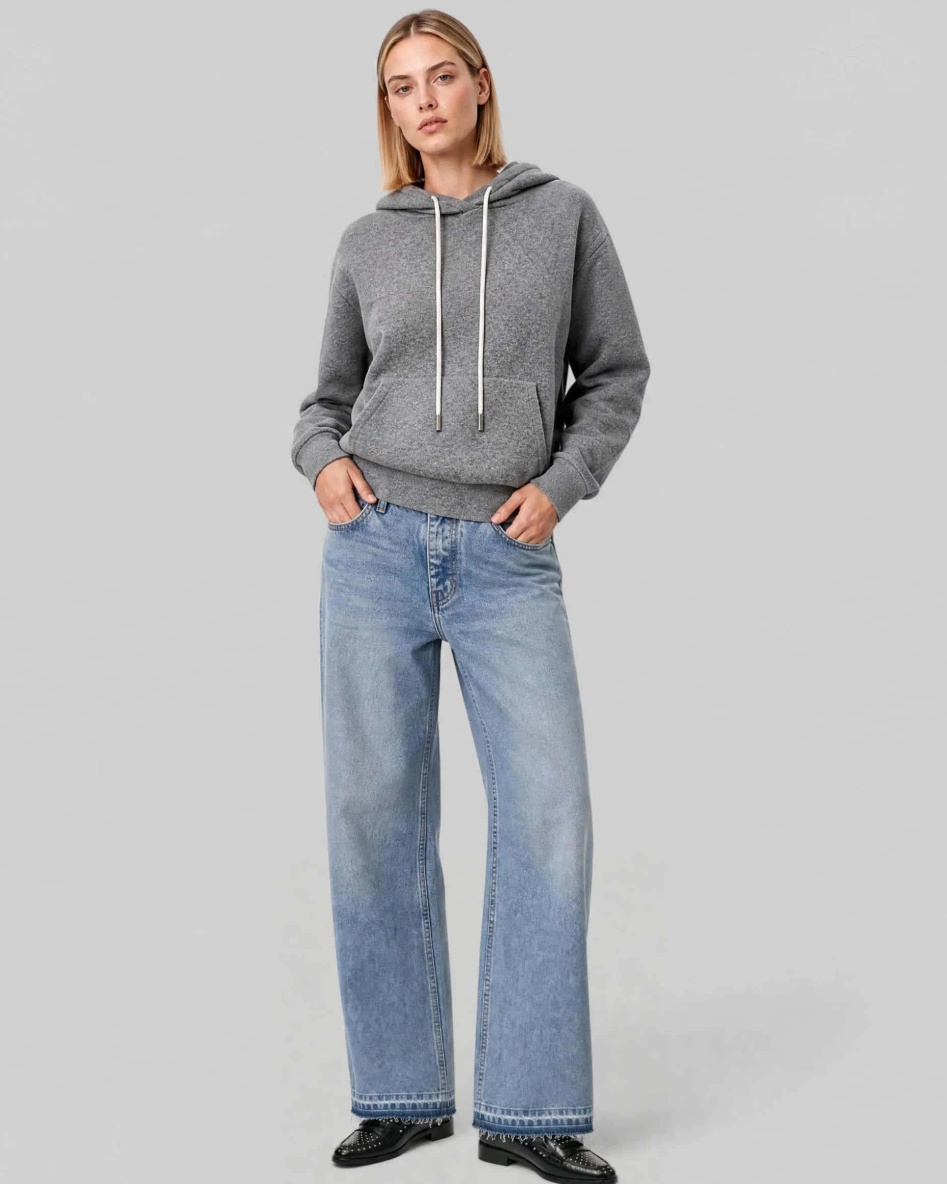 Pull façon sweatshirt en laine mérinos et cachemire gris