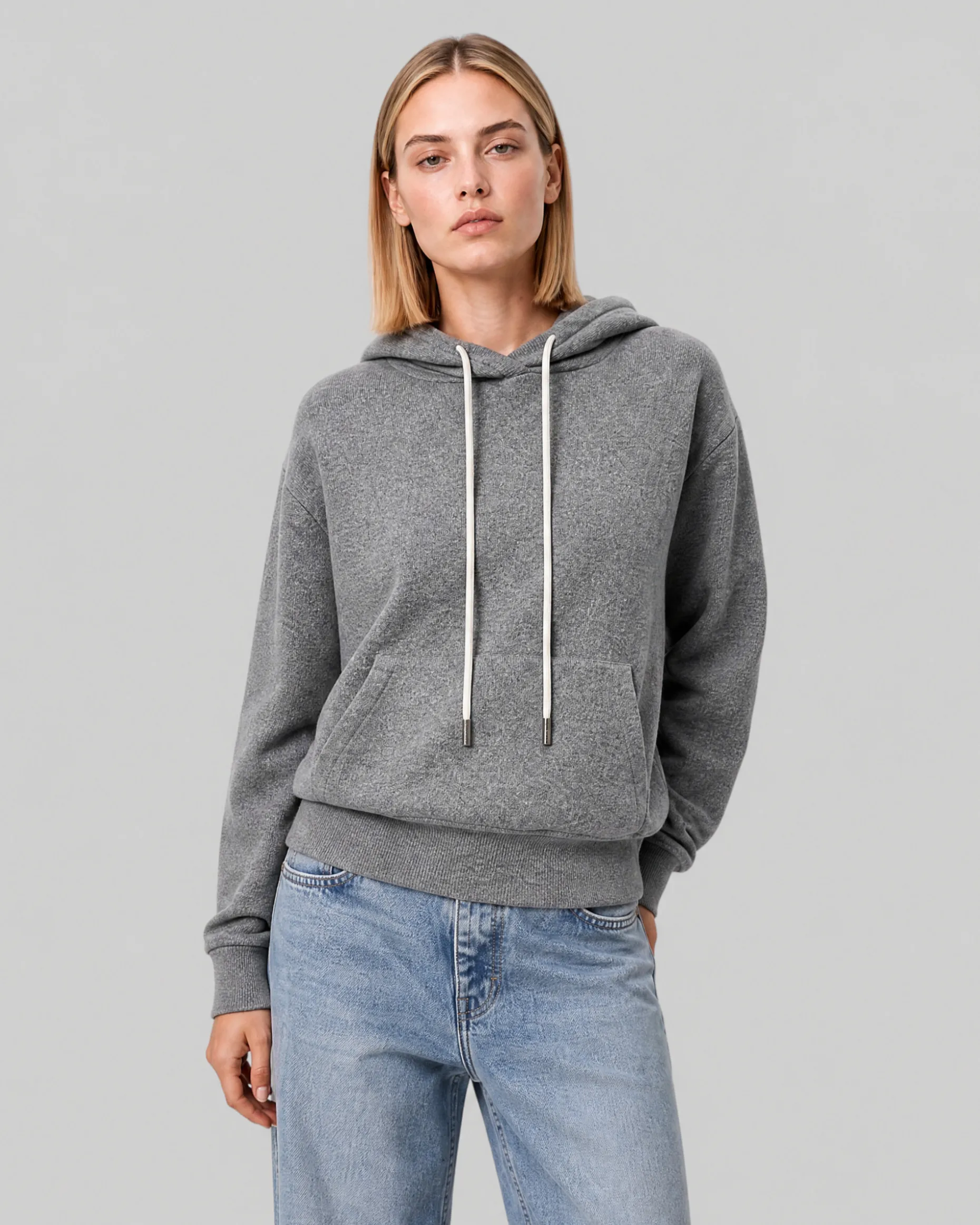 Pull façon sweatshirt en laine mérinos et cachemire gris