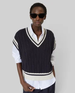 Pull sans manches en coton marine