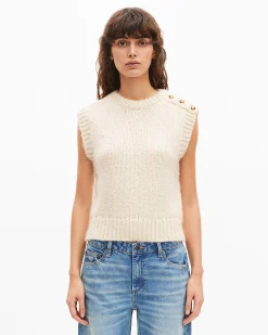 Pull sans manches en laine mélangée écru