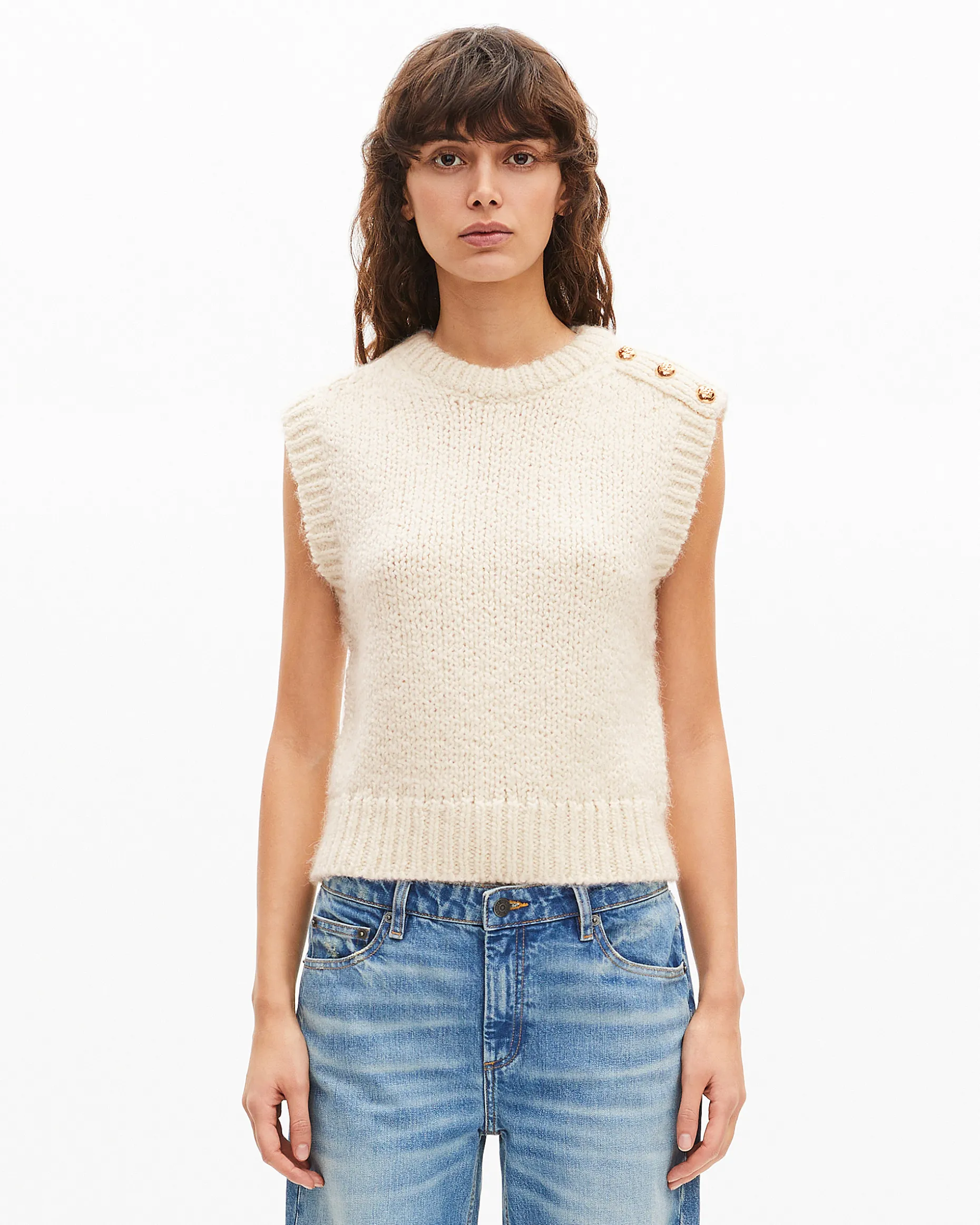 Pull sans manches en laine mélangée écru