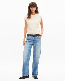Pull sans manches en laine mélangée écru