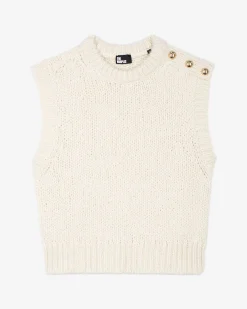 Pull sans manches en laine mélangée écru