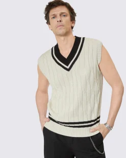 Pull sans manches à torsades beige
