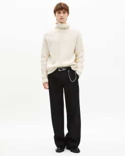 Pull torsadé en laine beige