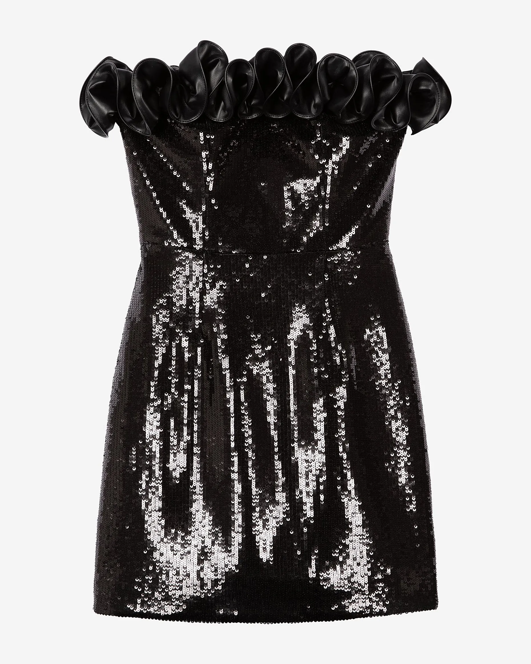 Robe bustier courte sequins avec détail effet cuir noire