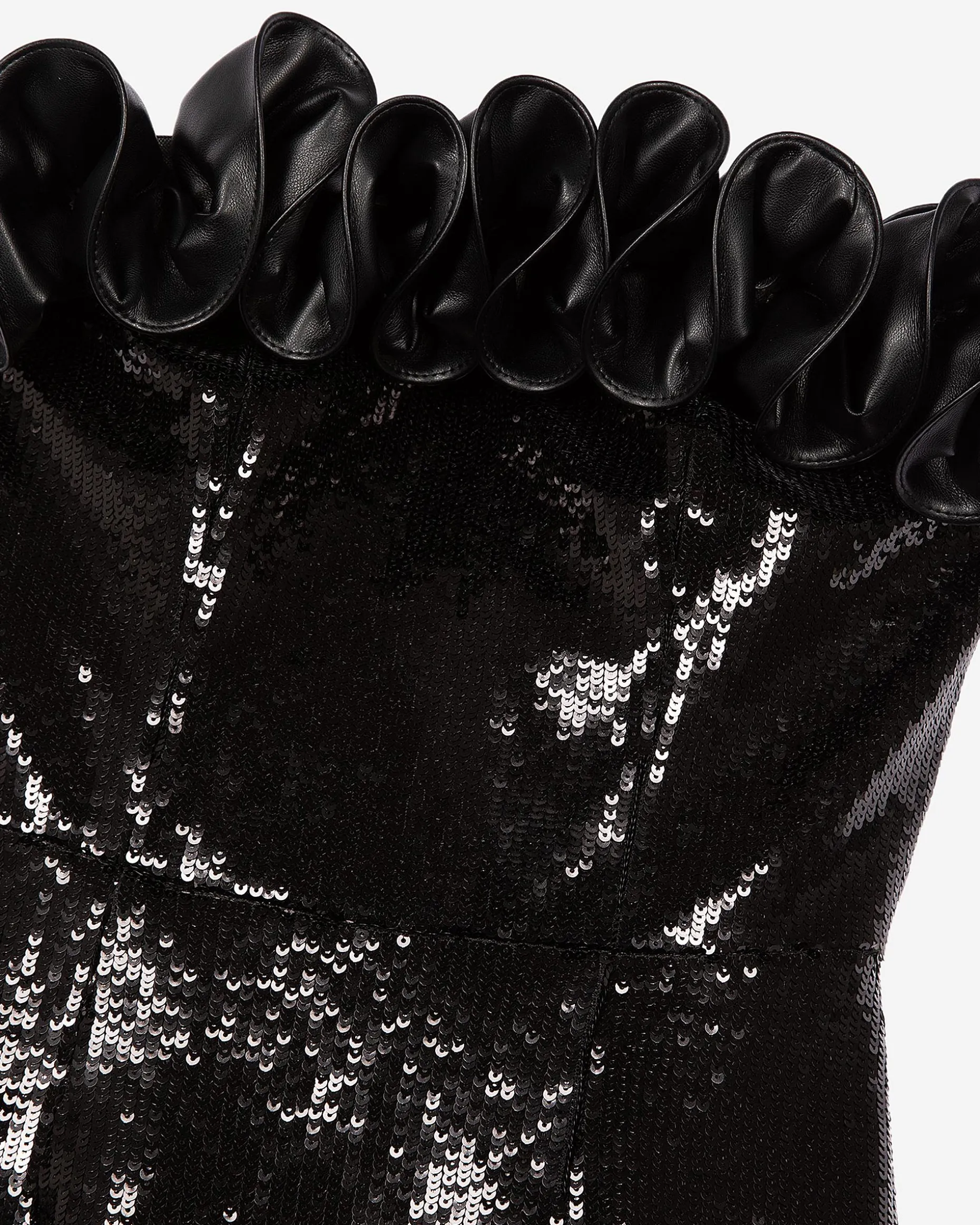 Robe bustier courte sequins avec détail effet cuir noire