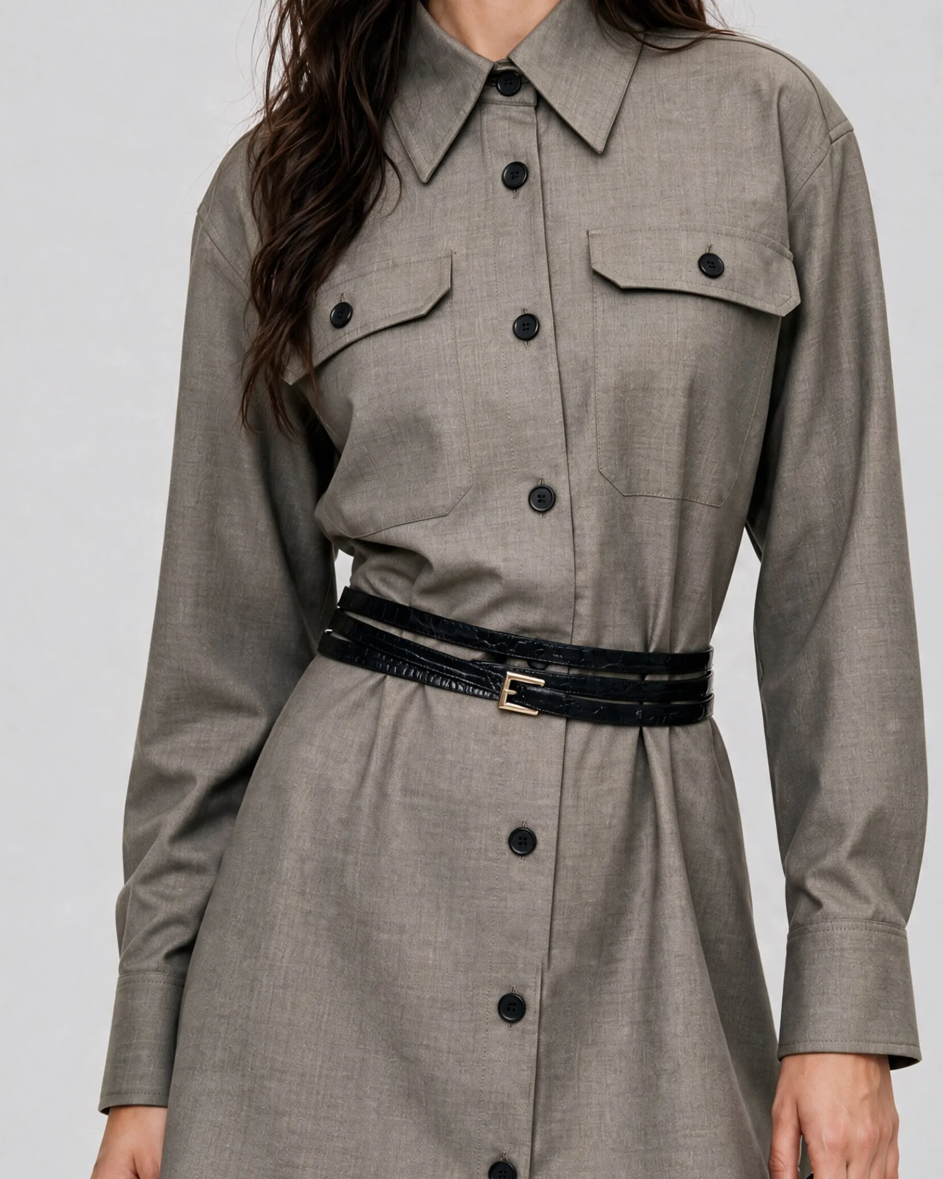 Robe chemise courte beige