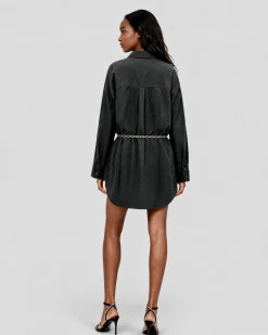 Robe chemise courte en coton noire