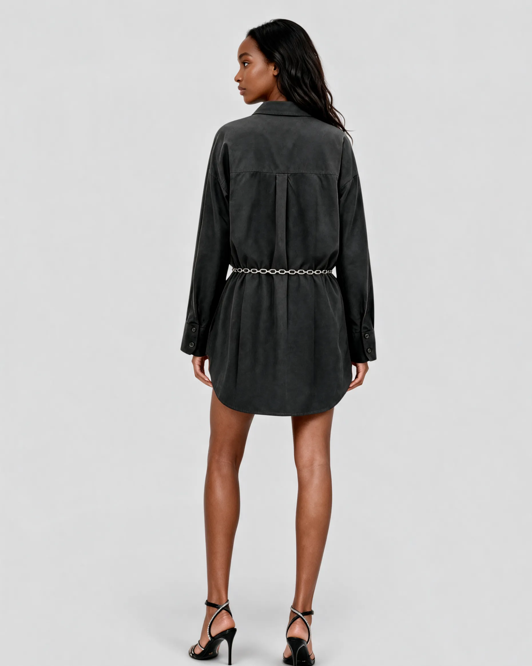 Robe chemise courte en coton noire